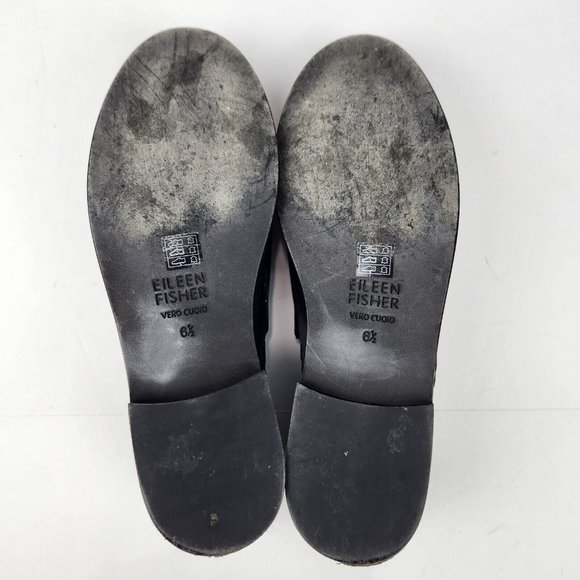 SOLD-Eileen Fisher Allen Smooth Leather Loafer Womens Size 6.5 Black Slip On - Picture 8 of 9